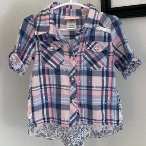 LITTLE LASS High/Low Top, Plaid w/Crystals and Rhinestones, Size: 12 mo.
